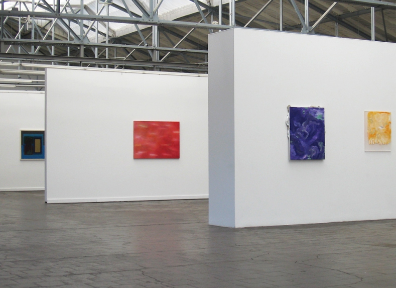 Red Story, 2014. Acryl/ Nessel, 95 x 130 cm, li: Günter Tuzina/ Mitte: SF/ re: Ulrich Wellmann